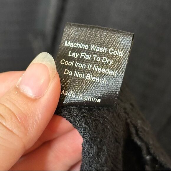 POL Black Waffle Knit Mixed Media Short Sleeve Oversized Dress Sz M Western Boho - Picture 9 of 9